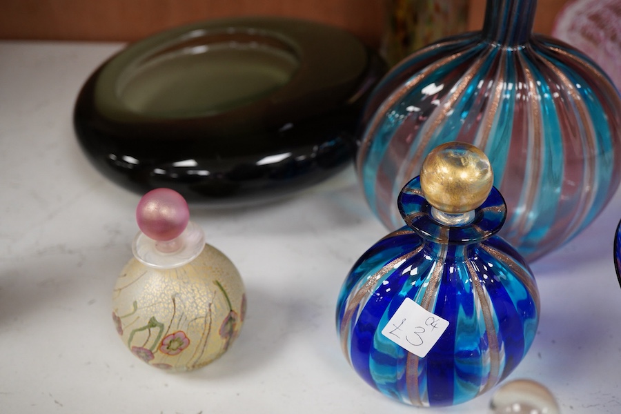 Ten art glass items, including Murano scent bottles etc, 17cm high
